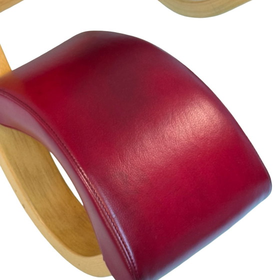 Image 1 of Peter Opsvik - Stokke - Gravity Balance (Design from 1991) Ergonomically Shaped Rocking Chair - Red Leather and Natural Frame