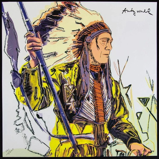 Litografía "War Bonnet Indian" del Museo de Arte Carnegie de 1986, inspirada en Andy Warhol