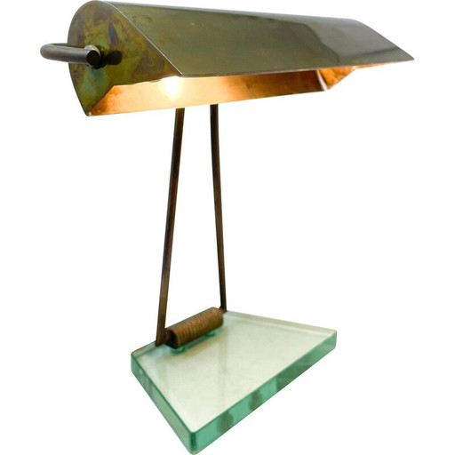 Vintage glass and brass table lamp, 1950