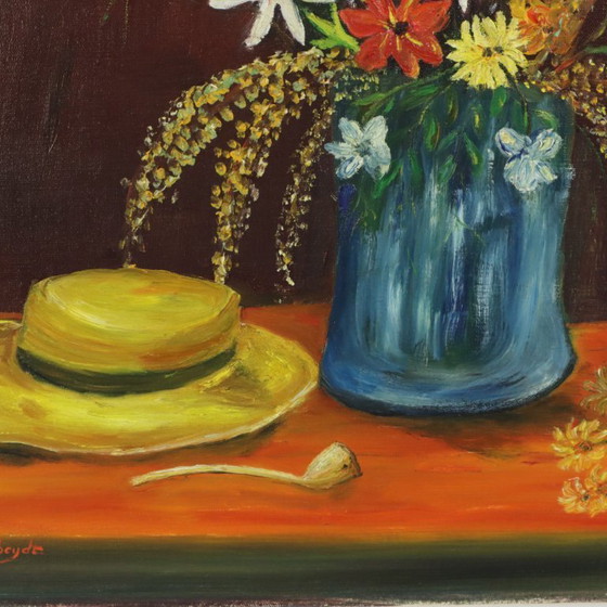 Image 1 of Flowers with Hat Still Life Painting 60x50cm