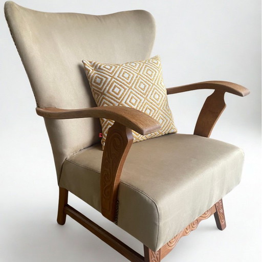 Landelijke vintage jaren 50 fauteuil met verrassing