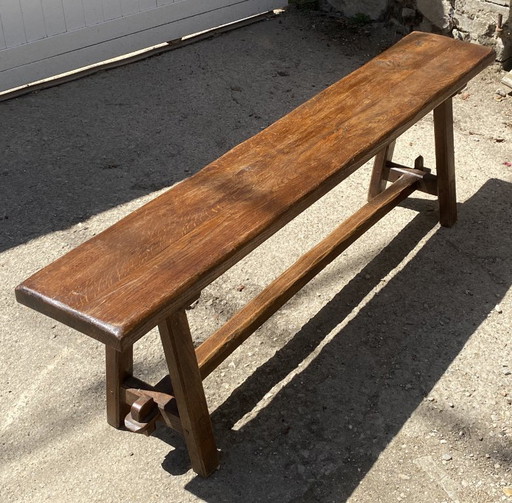 Panca da fattoria in rovere massello, 140 cm, per un tavolo rustico da fattoria anni '50