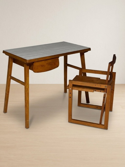 Writing Desk Mid-20th Century Wooden Desk, 90 × 49 × 73 cm – bureau (photo 2 of 8)
