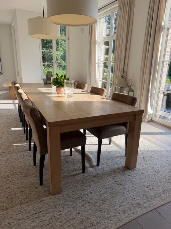 Solid Oak Table Model Piet Boon 300 * 110cm With 10 Chairs – Dining tables, Textile, Wood (photo 5 of 5)