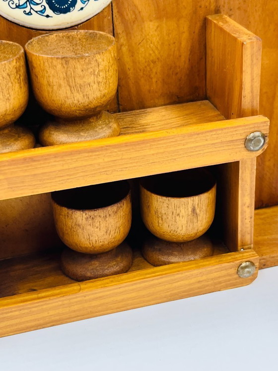 Image 1 of Wooden wall-mounted egg cup holder and utensil holder