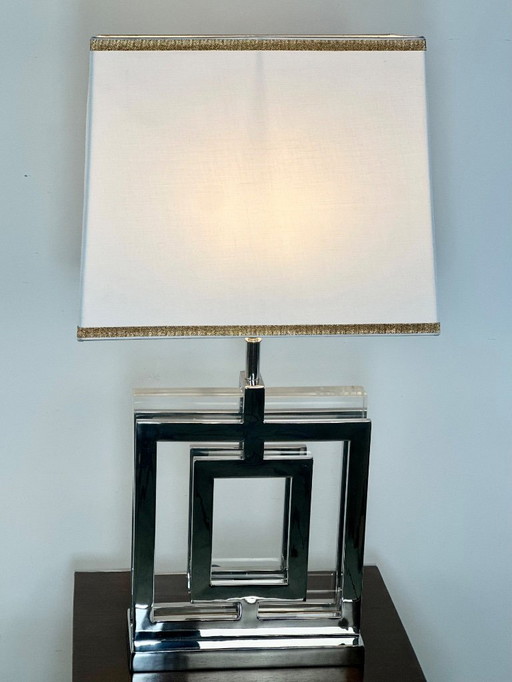 Art Deco style lamp in chromed aluminum and altuglass, 2000s