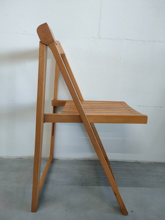 Image 1 of Set di 2 sedie pieghevoli in legno "intrecciato" vintage degli anni '60, in stile Trieste di Aldo Jacober.