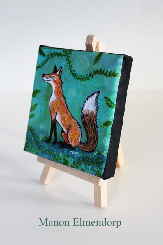 Image 1 of Unique Hand-Painted Small Painting with Donkey: Fox