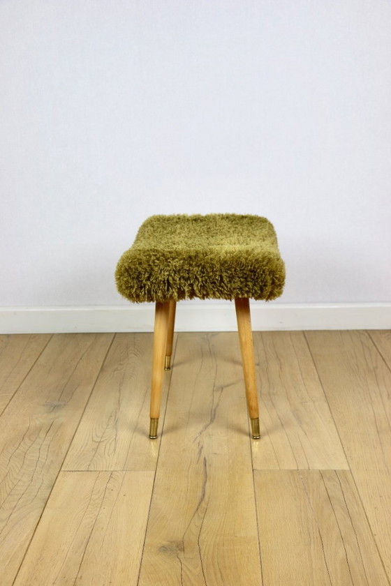 Image 1 of Vintage Stool High Seat khaki / olive - golded beech legs from 70ts