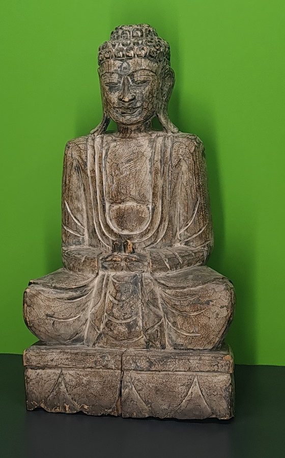 Image 1 of Alte hölzerne Buddha-Statue