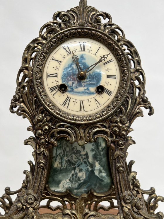 Orologio da camino antico in stile Rococò – Vetro, Marmo (photo 4 of 7)