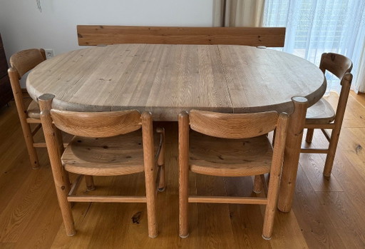 Rainer Daumiller massief houten eetkamerset: eettafel, bank, 5 stoelen