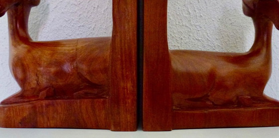 Image 1 of Vintage 2x wooden bookends in the shape of antelopes