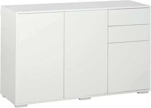 HOMCOM Buffet Meuble de Rangement 2 tiroirs coulissants 3 Portes étagère réglable Panneaux de Particules 117 x 36 x 74 cm Blanc