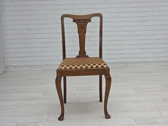 Image 1 of 1930s, set of 6 Danish vintage chairs, furniture velour, oak wood, reupholstered.