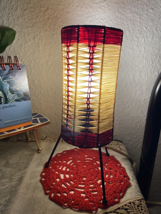 Image 1 of rare retro vintage raffia tripod table lamp tripod boho yes