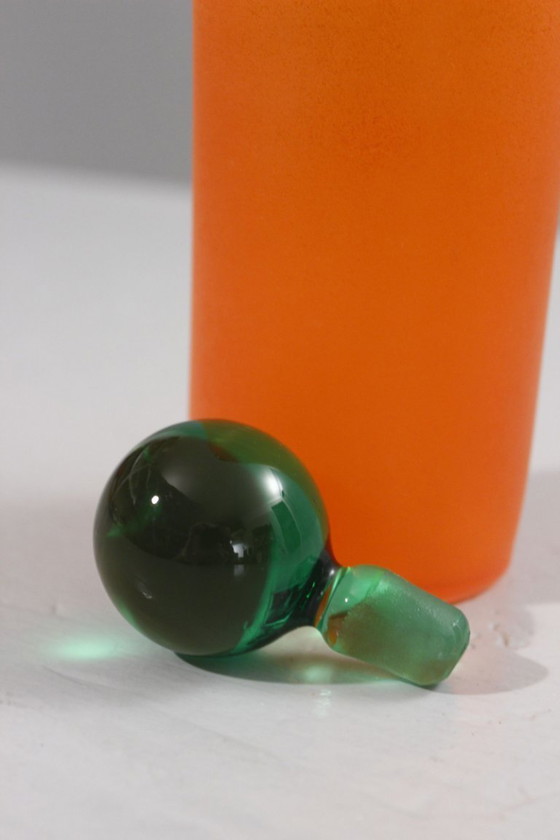 Image 1 of Franco Moretti in Murano - Scavo orange & green carafe bottle Italy 1980s