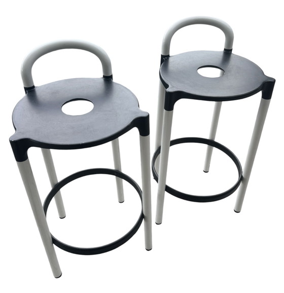 Set of 2 Vintage Kartell 'Polo' Bar Stools – Anna Castelli Ferrieri (1980s) – Barstools, Metal, Plastic (photo 2 of 6)