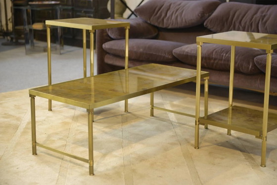 Neoklassisches Couchtisch-Set mit 2 Beistelltischen, Spiegelglas, 1980er Jahre. – Couchtische, Kristall (photo 12 of 13)