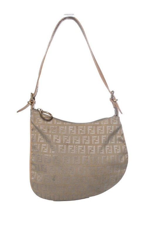Borsa a tracolla Fendi Zucchini FF Oyster in beige