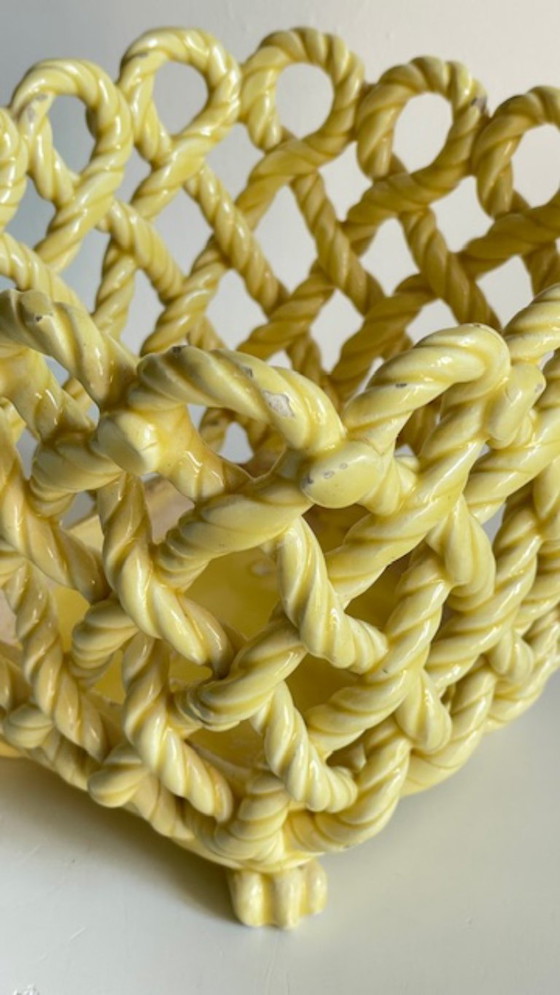 Image 1 of Vintage Woven Earthenware Plant Pot