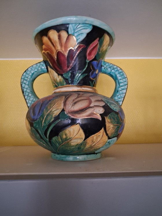 Vaso Vallauris in ceramica multicolore, Vasi, Nero, Vintage (foto 3 di 5)