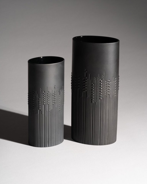 Rosenthal Tapio Wirkkala Vase Duo Black Matte Porcelain Studio-Line Mid Century