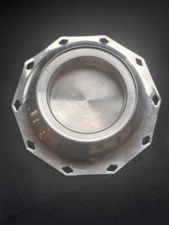 Image 1 of Plat à beurre Art déco en acier inoxydable : vaisselle française Coquillor