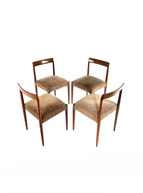 Set Van 4 Vintage Eetkamerstoelen, Lübke ‘70 – Wood, Textile (photo 10 of 10)