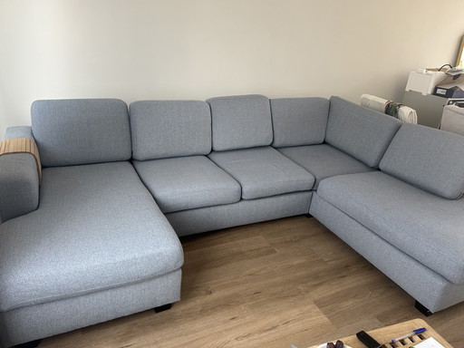 Leen Bakker lichtblauwe U-bank/hoekbank ophalen in breda