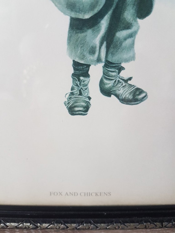 Image 1 of Ronald Embleton Lithograph - Signed in print - Vintage/Antique - Fox and Chickens - Children playing day scene Lithograph