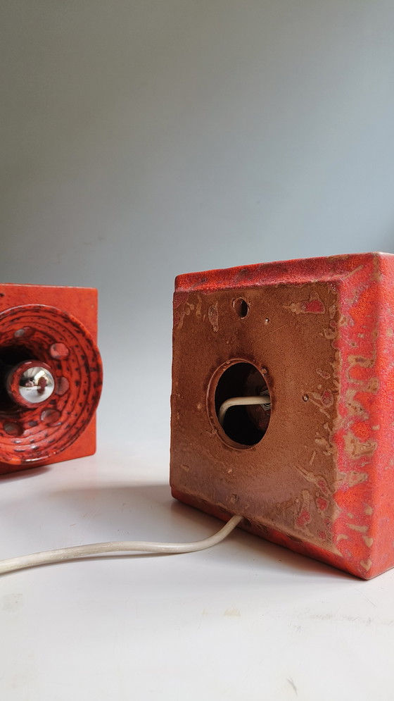 Image 1 of 2 brutalist fat lava wester-germany 1970s pottery orange wall lamps