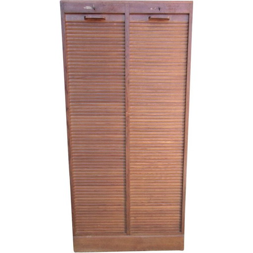 Classeur à rideaux vintage en bois, 1950