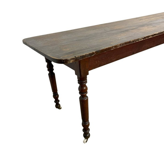 Image 1 of 3-meter long antique serving table – console table on porcelain wheels