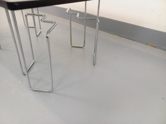 Image 1 of Vintage Space Age rectangular coffee table in smoked glass and chrome metal from the 1970s