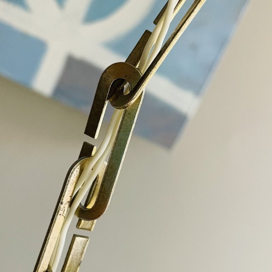 Image 1 of Suspension en verre opalin turquoise du milieu du siècle