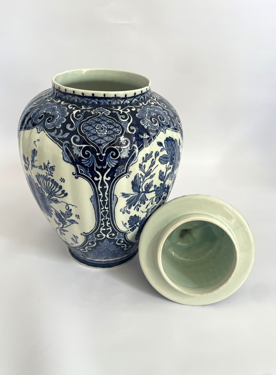 Image 1 of Set Delft Blue 1x Lid Vase and 2x Trumpet Vases by Boch for Royal Sphinx Maastricht Holland
