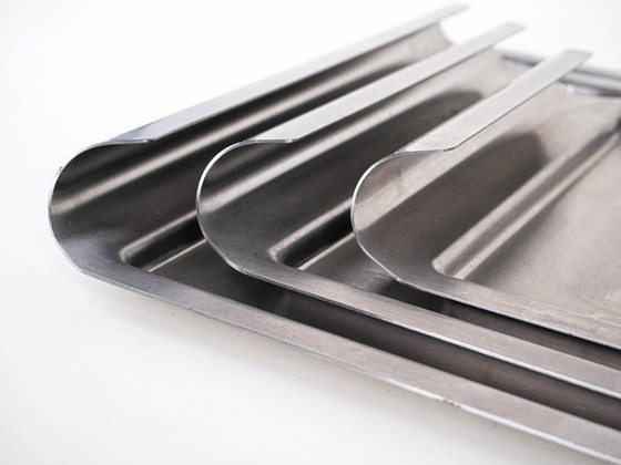 Image 1 of Set di vassoi in acciaio inox, design italiano, anni '70, made in Italy