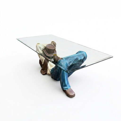 Vintage Jaren '70 Cowboy Saloon Glass table