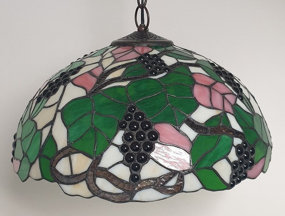 Image 1 of Large (40cm) Tiffany / stained glass grape pendant lamp