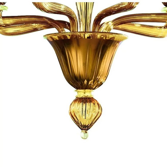 Image 1 of Handgefertigter, moderner, linearer Rigadin-Kronleuchter aus bernsteinfarbenem Muranoglas