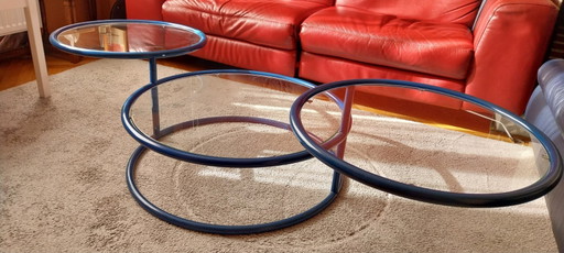 Mesa de centro vintage con 3 estantes giratorios - Estilo Milo Baughman – salontafels, Glass, Metal (photo 2 of 5)