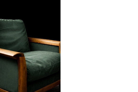Image 1 of Divano e sedia vintage in palissandro norvegese e velluto verde bottiglia di Knut Sæter per Vatne Møbler, anni '60, set di 2