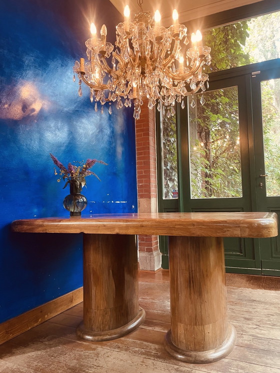 Stylish vintage dining table with marble top., Brown (photo 2 of 5)