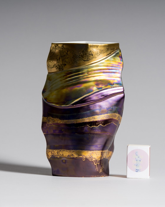 Image 1 of Porcelain Vase Duo by Johan van Loon × Helmut Drexler for Rosenthal Studio Linie Hand-painted Eosin-glazed 