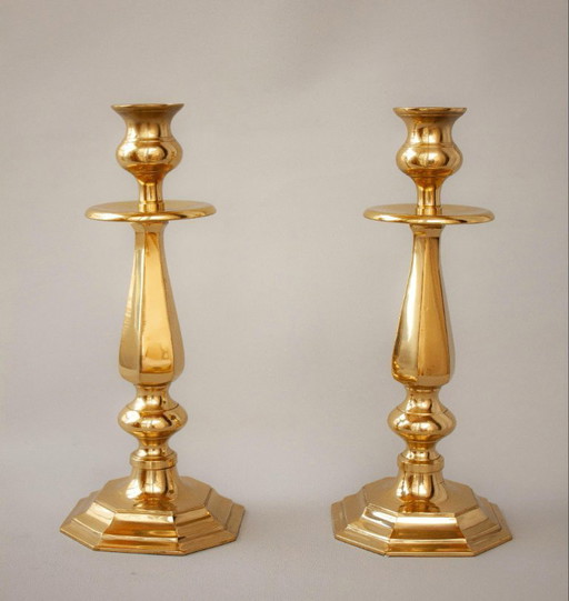 Pareja de candelabros vintage originales de bronce. Portavelas antiguos de bronce. Pareja única. Candeleros de bronce. Candiles 
