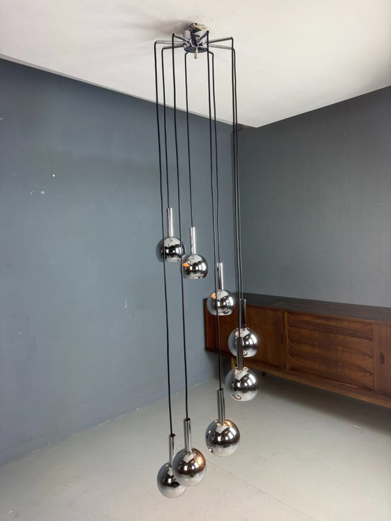 Image 1 of Wortmann & Filz cascadekroonluchter chroom, space age jaren 70
