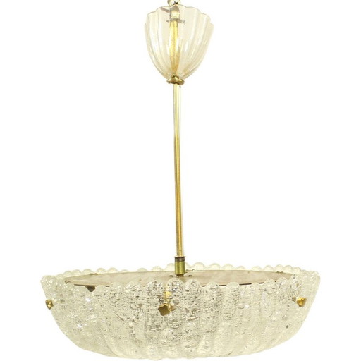 Lampada a sospensione vintage in ottone e cristallo di Carl Fagerlund per Orrefors, 1960