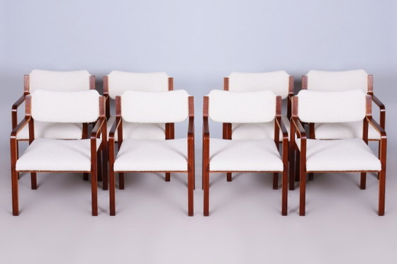 Set of Four Restored Mid Century Chairs, by Ludvik Volak, Mahogany, Czech, 1960s – Dining chairs, Textile (photo 8 of 12)