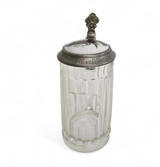 Boccale da birra tedesco con coperchio in porcellana, vetro, peltro – Stoviglie, Porcelain, Glass (photo 9 of 13)